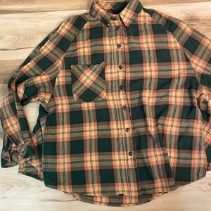 BDG Flannel Shirt Womens Small Lightweight Button Up Long Sleeve Green Orange